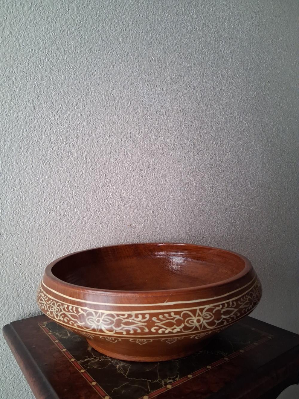 Vintage High Gloss Natural Wood Dough Bowl Hand Painted Farmhouse Decor